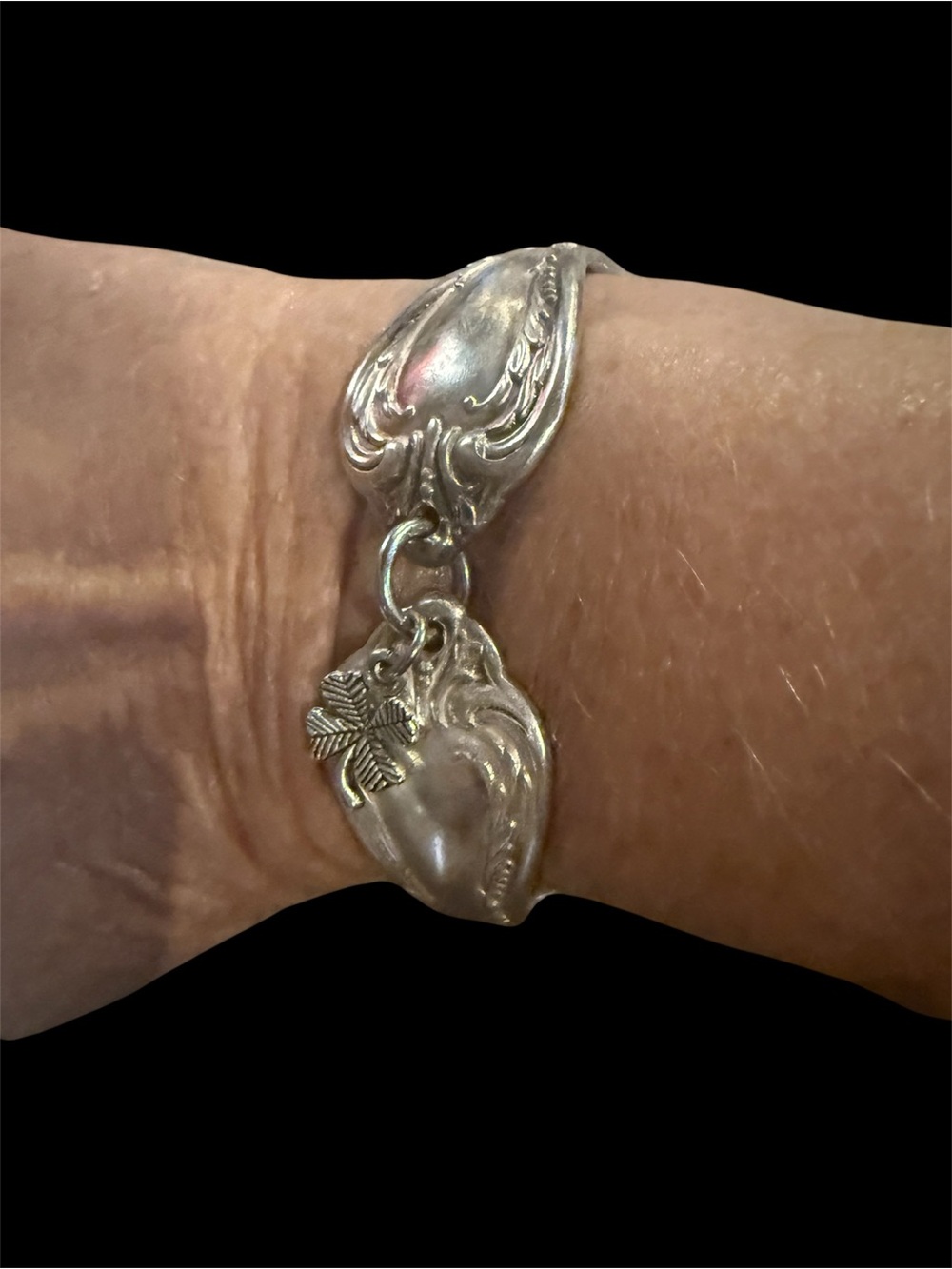 Silver Spoon Bracelet with Clover Charm -